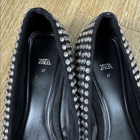 Zara Crystal Rhinestone Ballet Block Heel Flats in Black Size EU 37 / US 7 - Picture 13 of 13